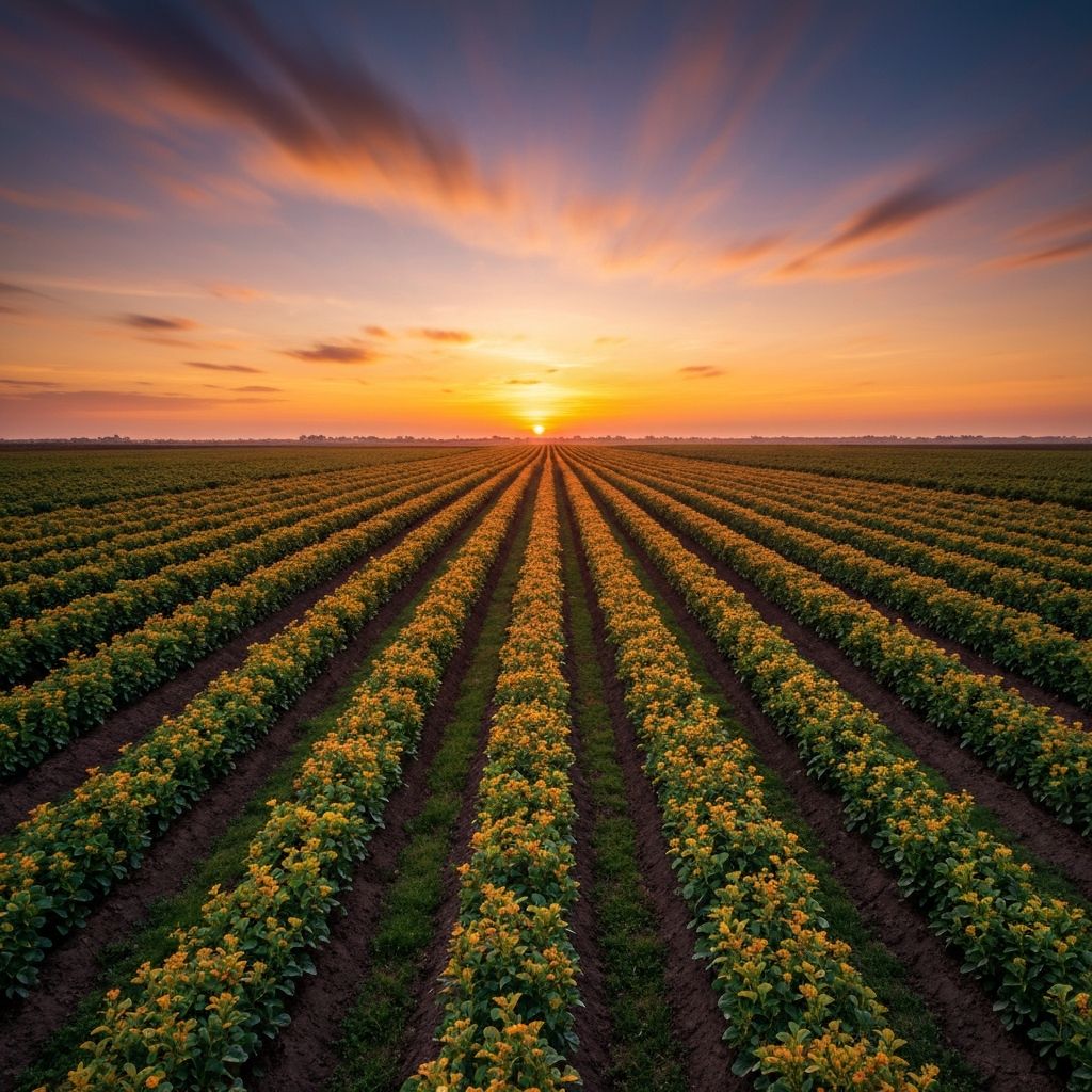 Agricultural field at golden hour